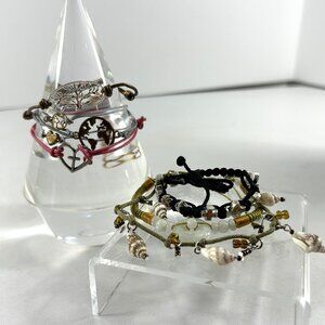 Lot 8 Corded Beaded Bohemian Bracelets Layering Family Cross Heart Tree Shells
